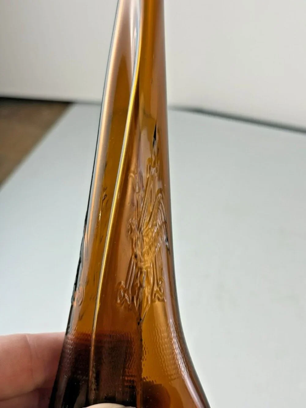 Vintage Swung Stretched Anheuser-Busch Amber Beer Bottle Vase MCM Sculptural 11